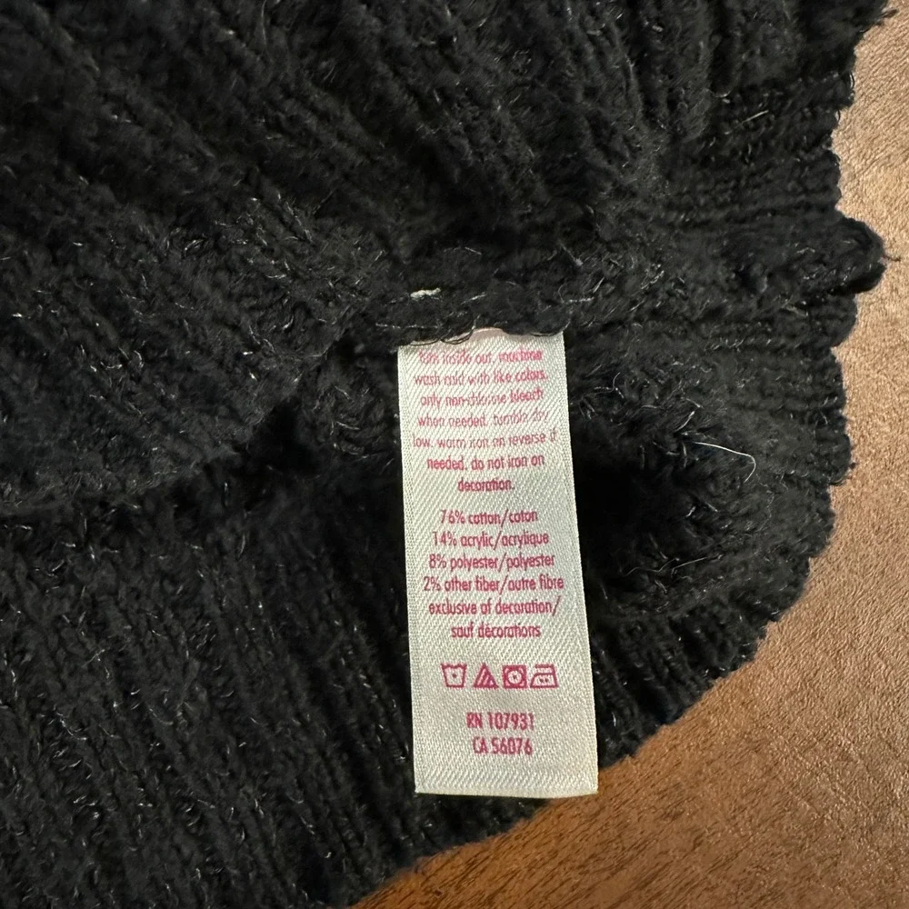 Justice Girls Black NYC Knit Hoodie Sweater Varsity Stripe Sleeves Size 12